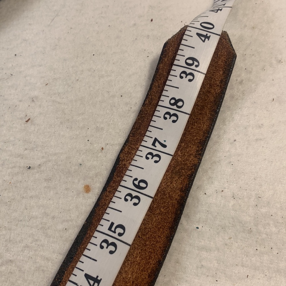 Vintage 70’s Horizon Brown Leather Belt With Brass and Copper Raised Weed Symbol - Picture 5 of 5